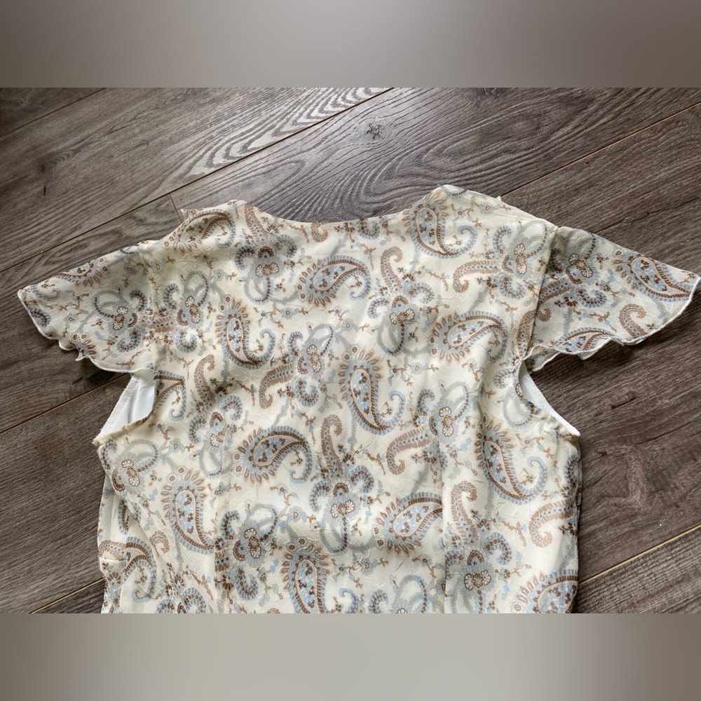 Vintage Jessica patterned cream colour Ruffled midi dress with v neck cap sleeve - Picture 7 of 11
